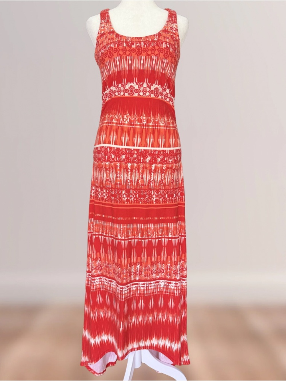 Athleta Coral & White Printed Maxi Dress